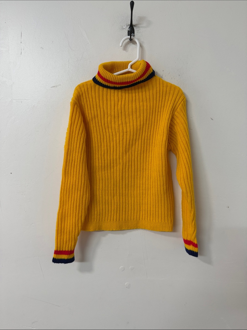 Yellow Ribbed Turtleneck Sweater with Contrast Trim 1970’s